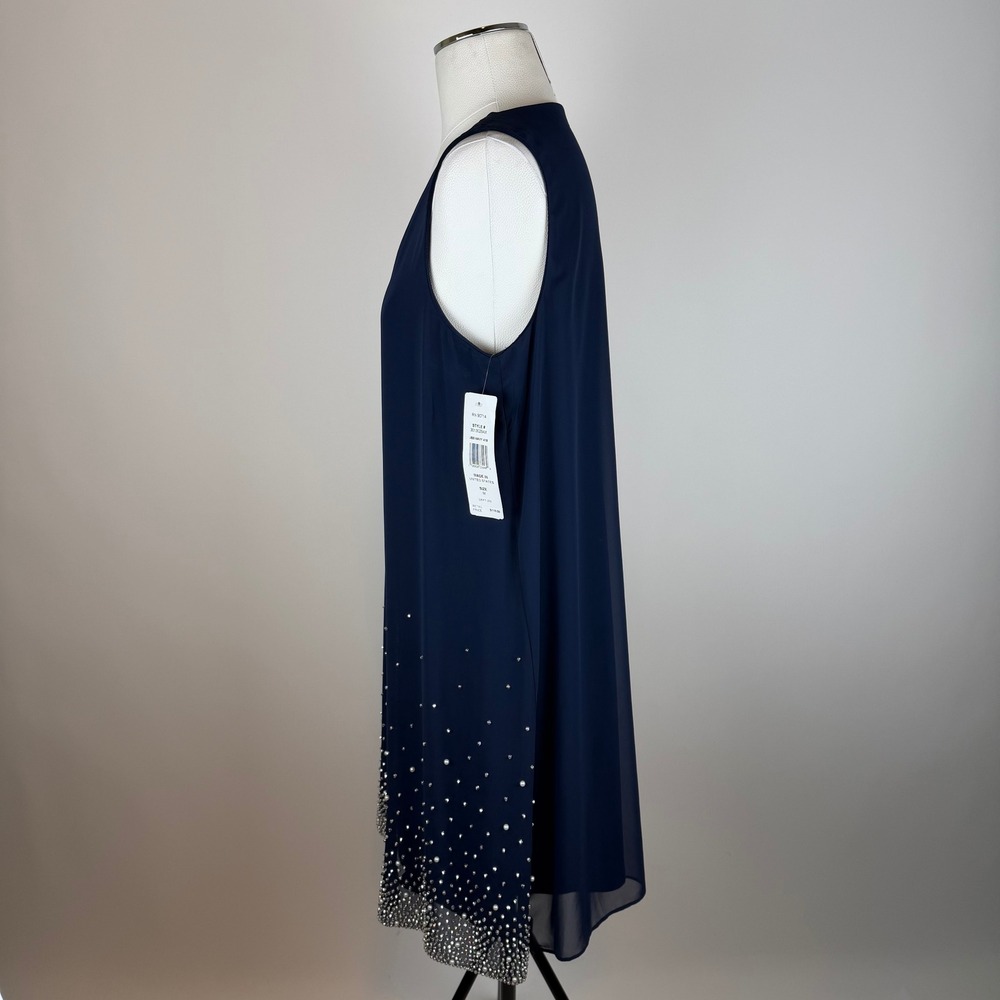 NWT MSK Navy Sleeveless Rhinestone Pearl Embellished Shift Dress Womens Sz Large - Picture 6 of 11